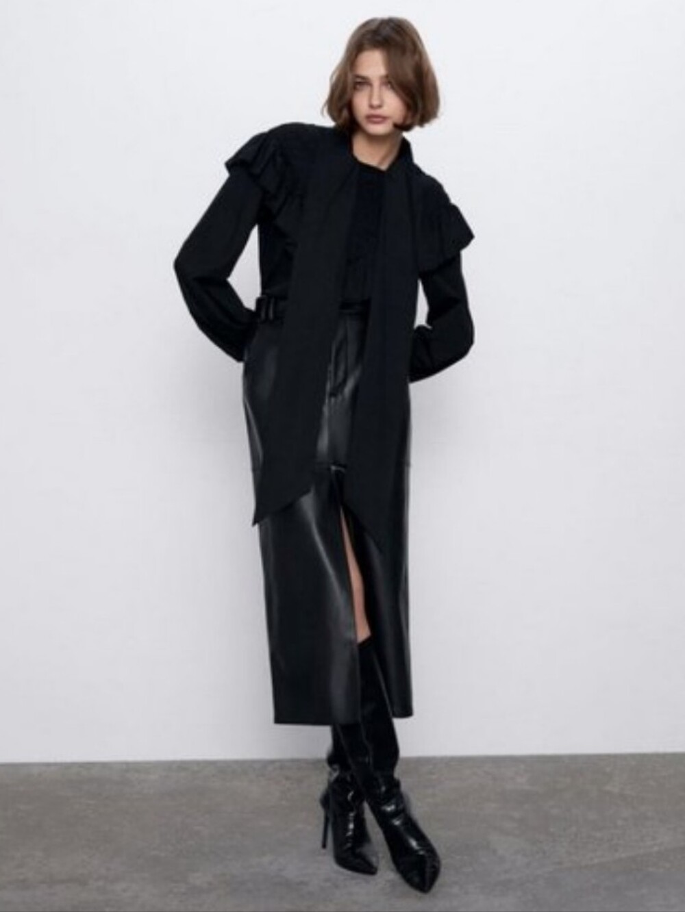 Zara Faux Leather Midi Black Skirt L - Picture 6 of 10
